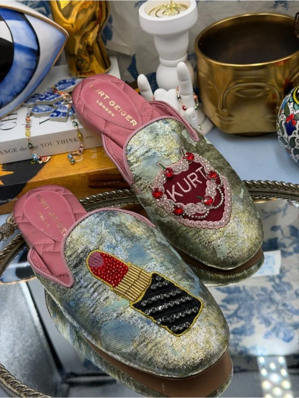 🆕 KURT GEIGER LONDON 🧿 NWOB Pink Embroidered Slipper Shoes - Sz 37 US 7 - Picture 8 of 16